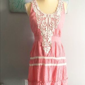 Aniina pink boho dress with crochet detail, size M